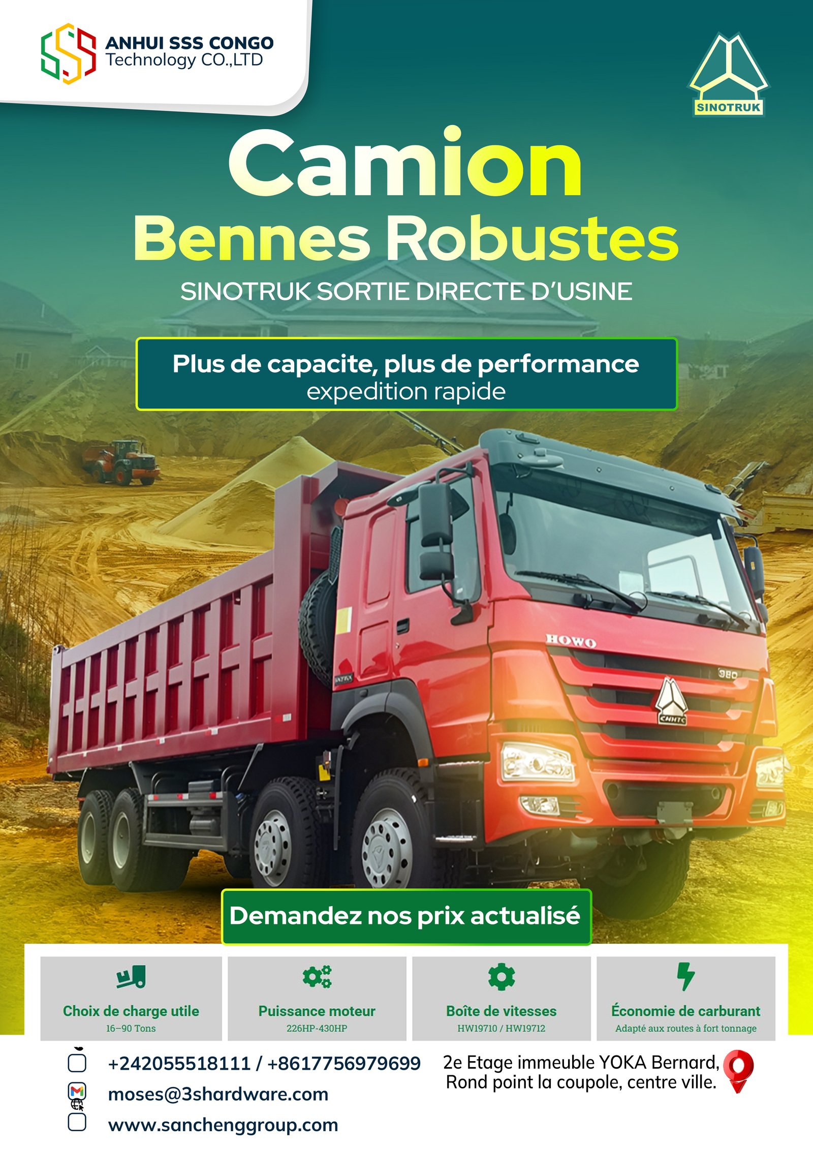 SINOTRUK HOWO 8X4 BENNE BASCULANTE